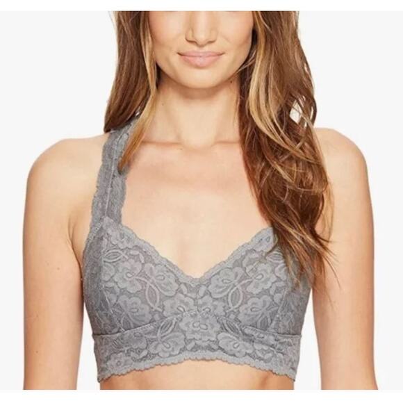 INTIMATELY Free People Lace Mesh Racerback Bralette Wireless Gray Sz XS - Picture 1 of 6